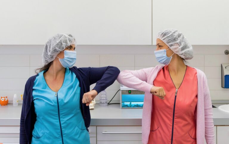 Nursing students elbow bump instead of handshake during Covid-19 pandemic